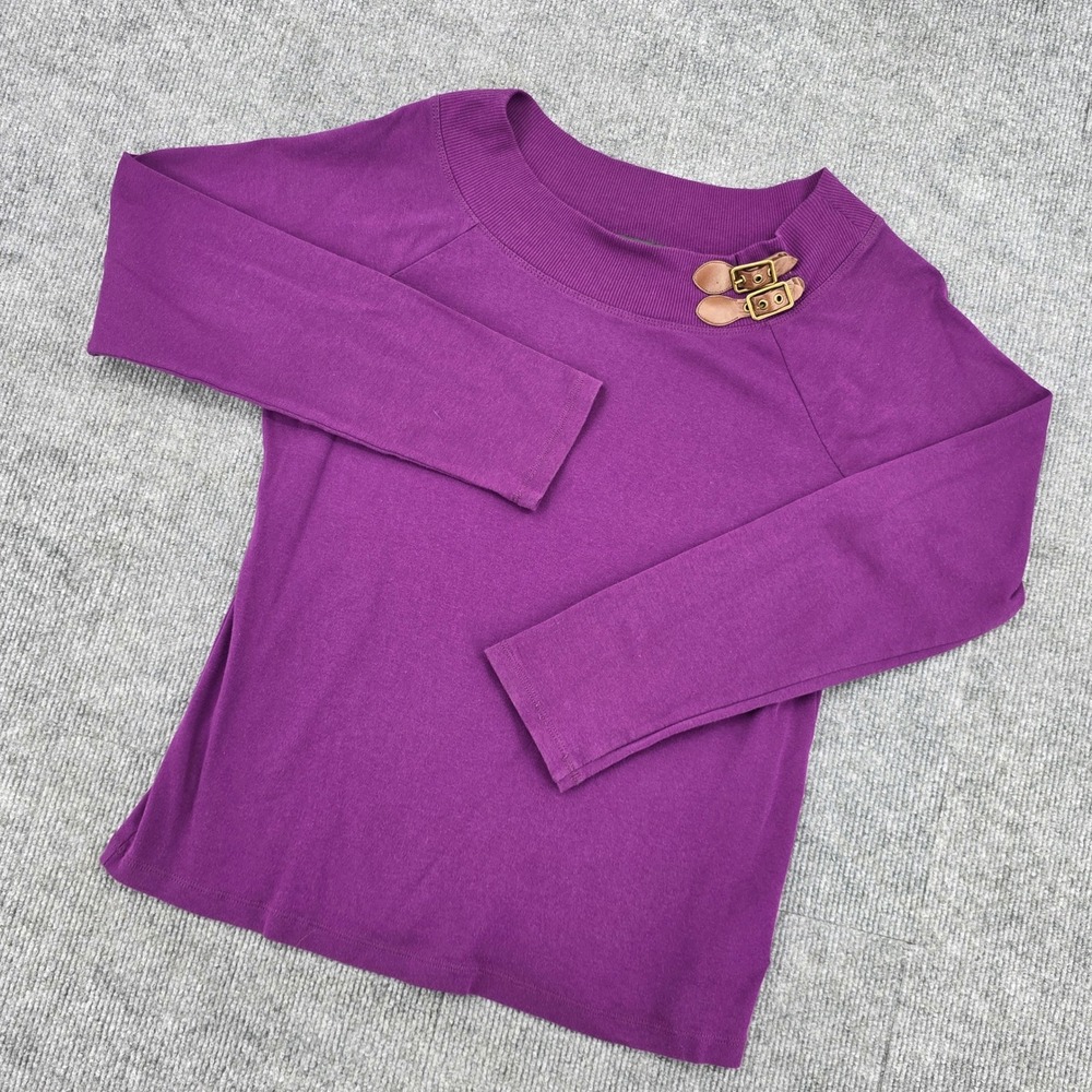 Lauren Ralph Lauren Purple Cotton Buckle Detail Boat Neck Top XL Long Sleeve